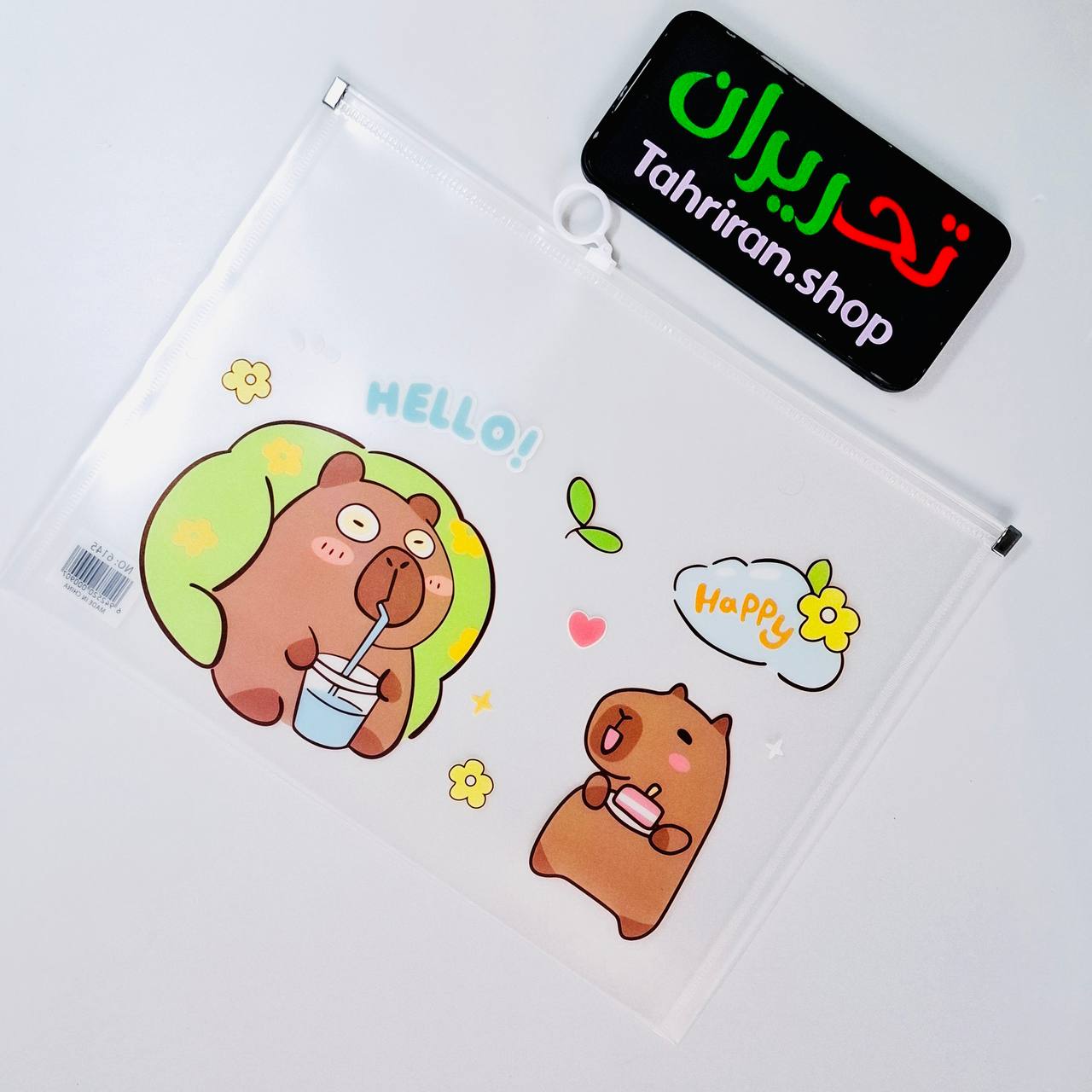 خرید پوشه شفاف زیپی فانتزی طرح کپی بارا سایز آ۴
